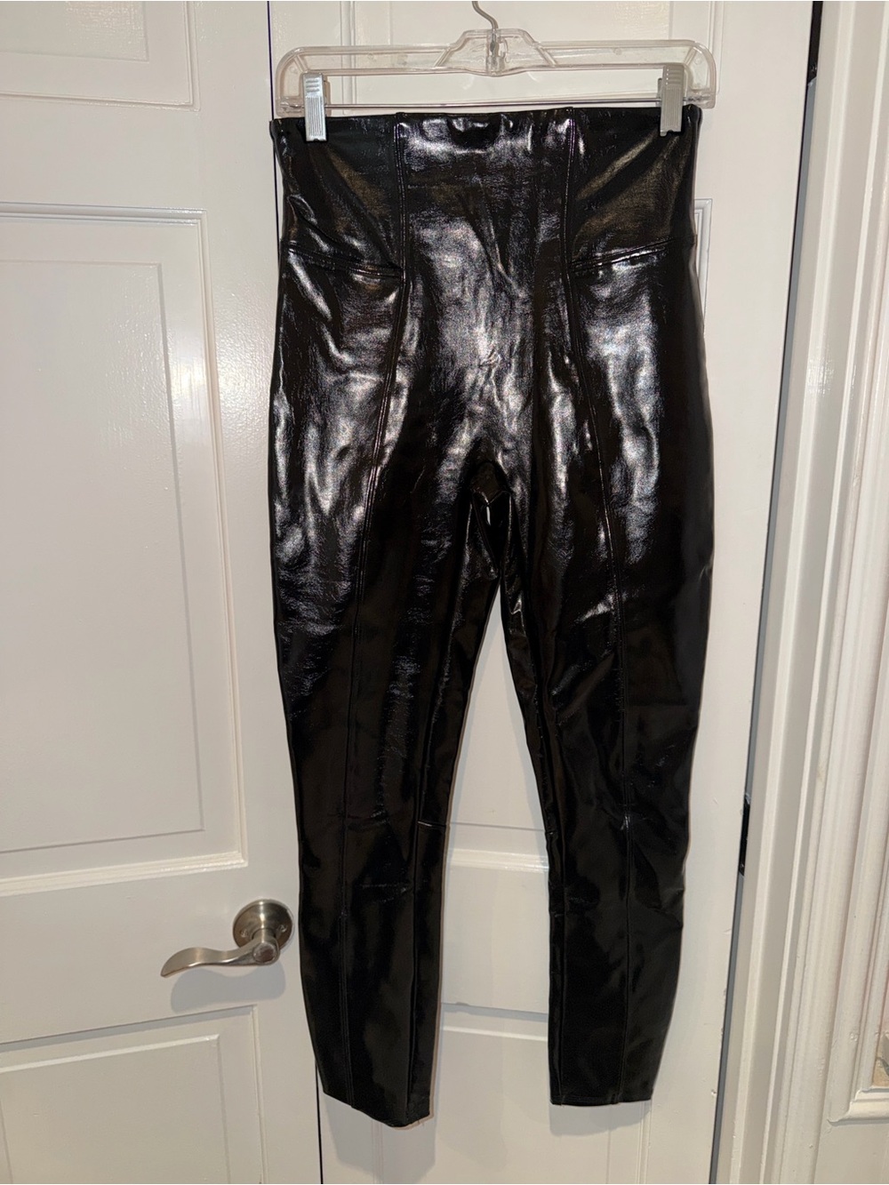 SPANX High-Waist Shiny Black Faux-Leather Skinny Pants